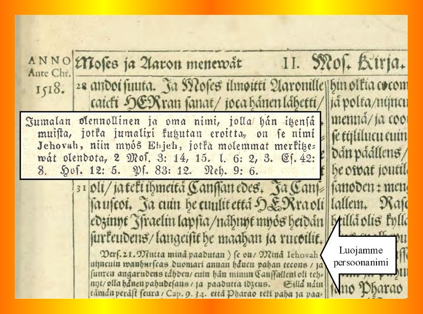 Luojamme erisnimi Raamatuissa vuosilta 1642 ja 1845